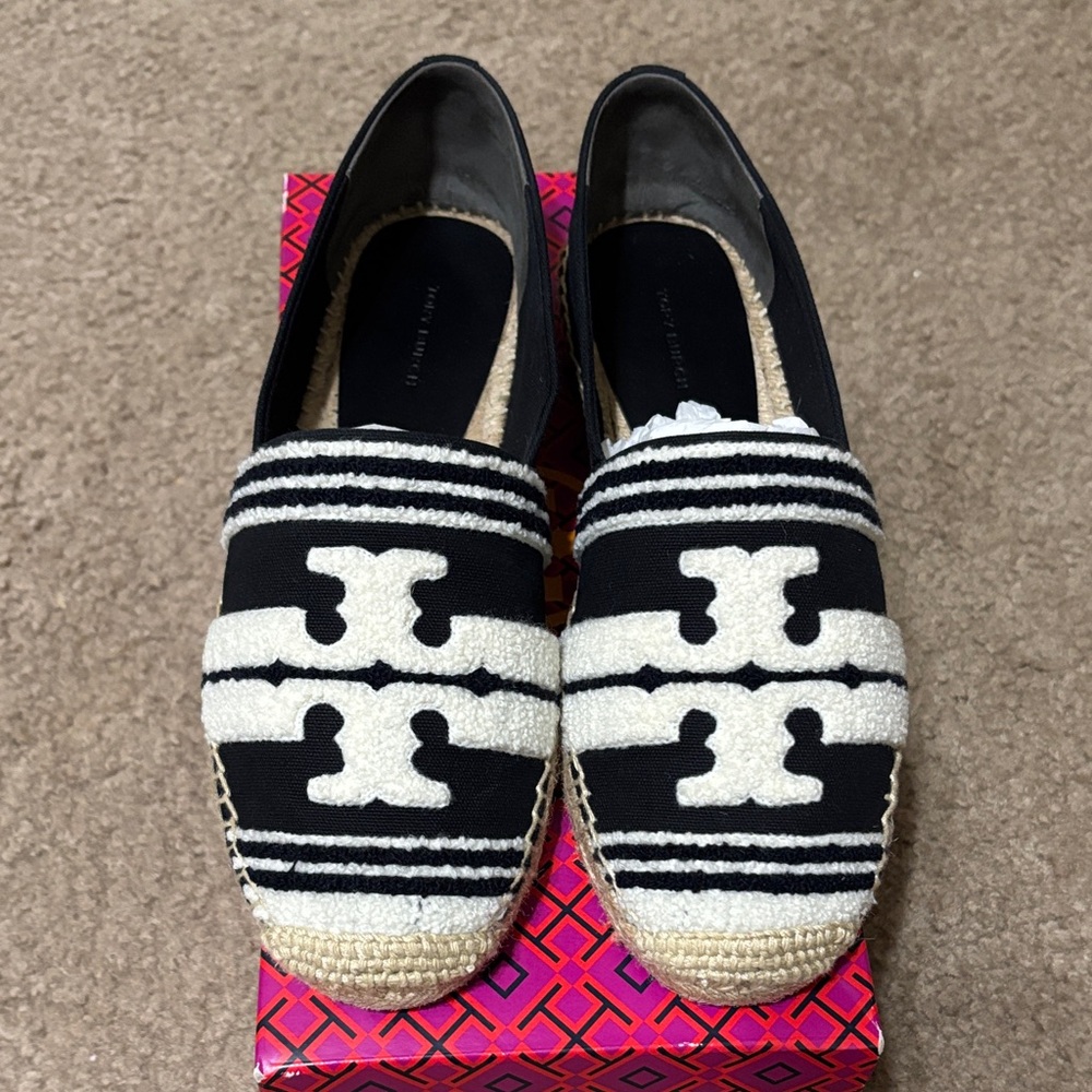 Tory Burch Black and Cream Espadrilles Size 9
